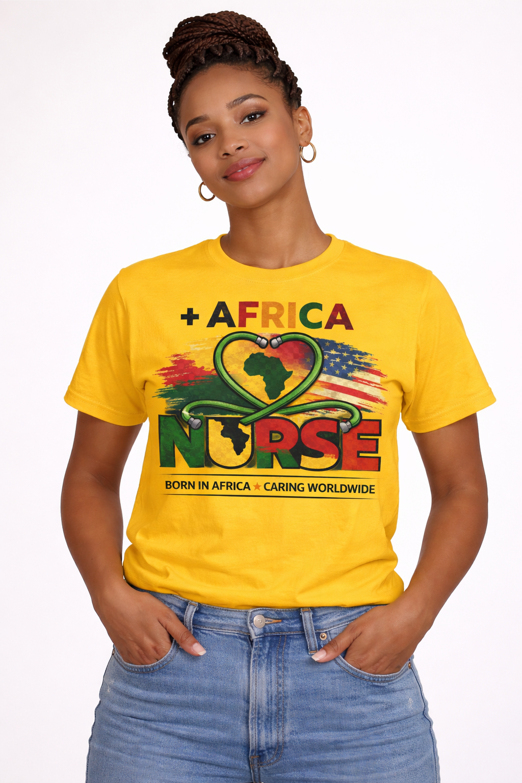 Africa Nurse – Born in Africa, Caring Worldwide T-Shirt