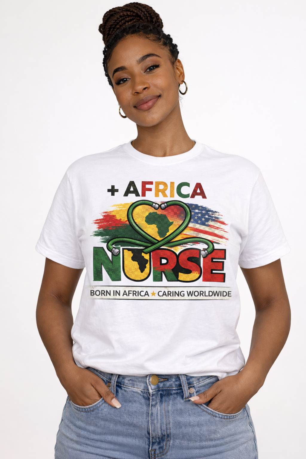 Africa Nurse – Born in Africa, Caring Worldwide T-Shirt