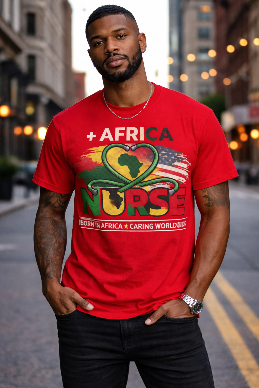 Africa Nurse – Born in Africa, Caring Worldwide T-Shirt