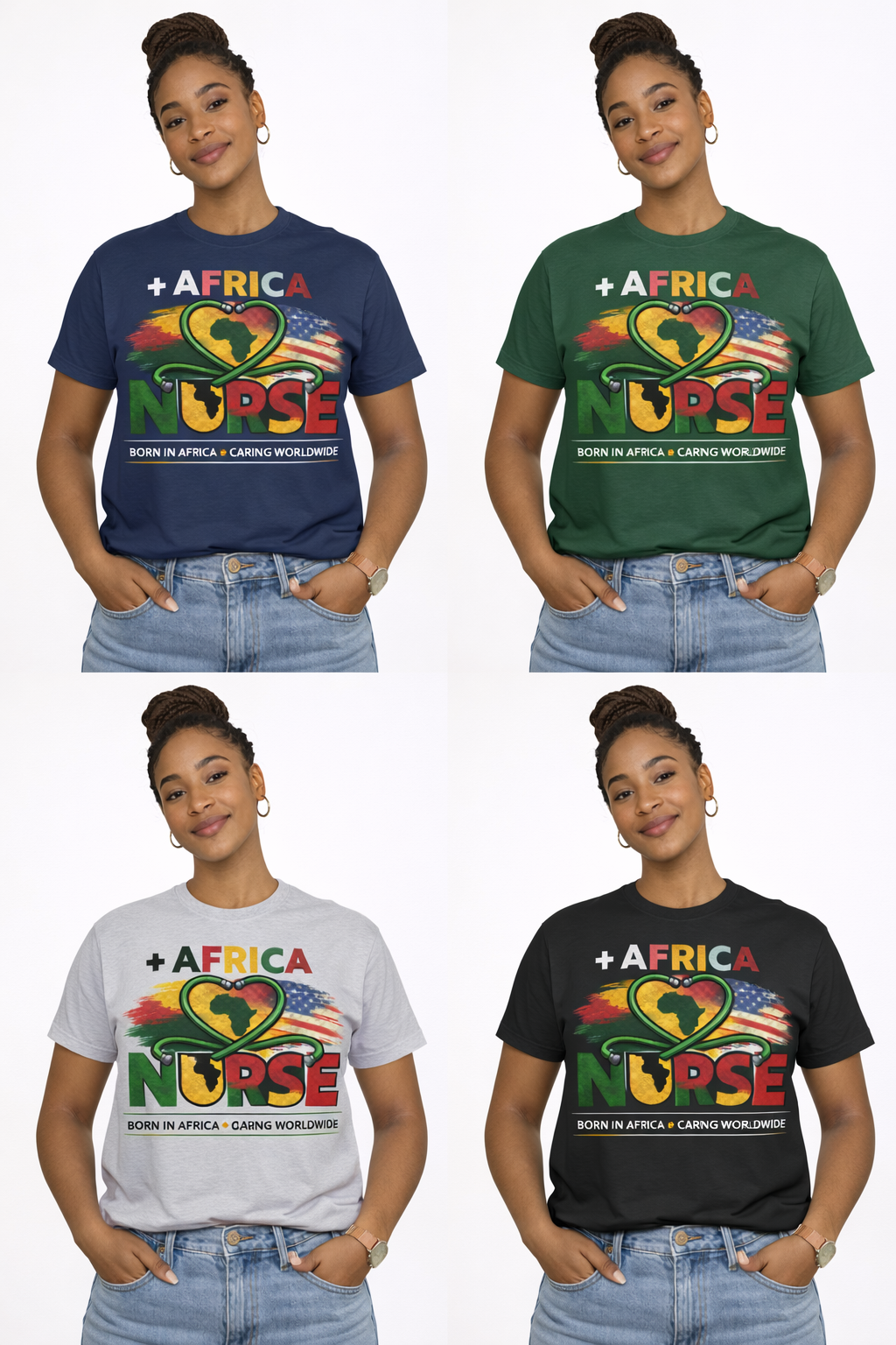 Africa Nurse – Born in Africa, Caring Worldwide T-Shirt